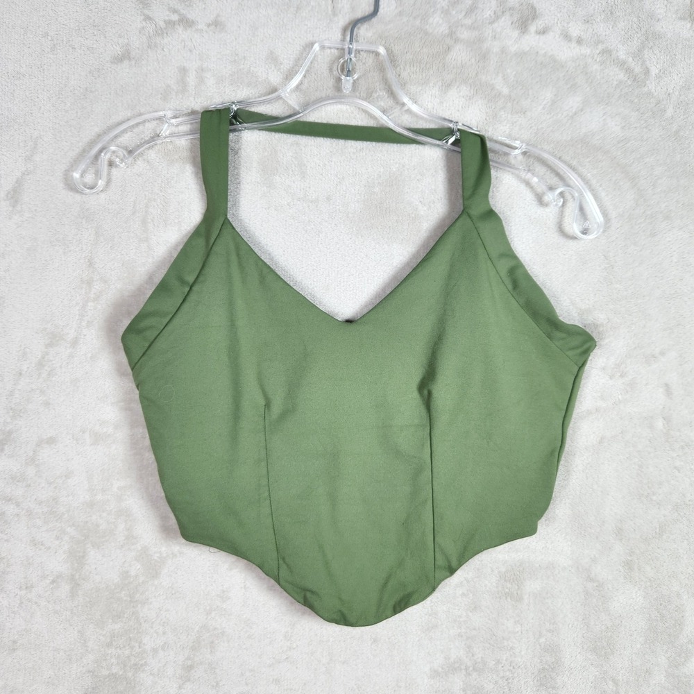 REORIA Halter Crop Top Womens Medium Green Corset Hem V-Neck Sleeveless Casual